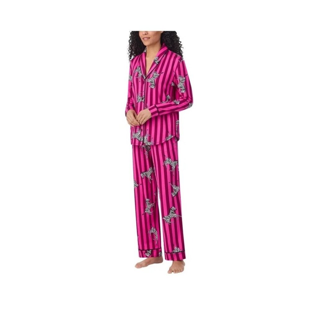 NEW Room Service Shawl Collar Pajama Set Women's XL Zebra Print Pink - Picture 3 of 11